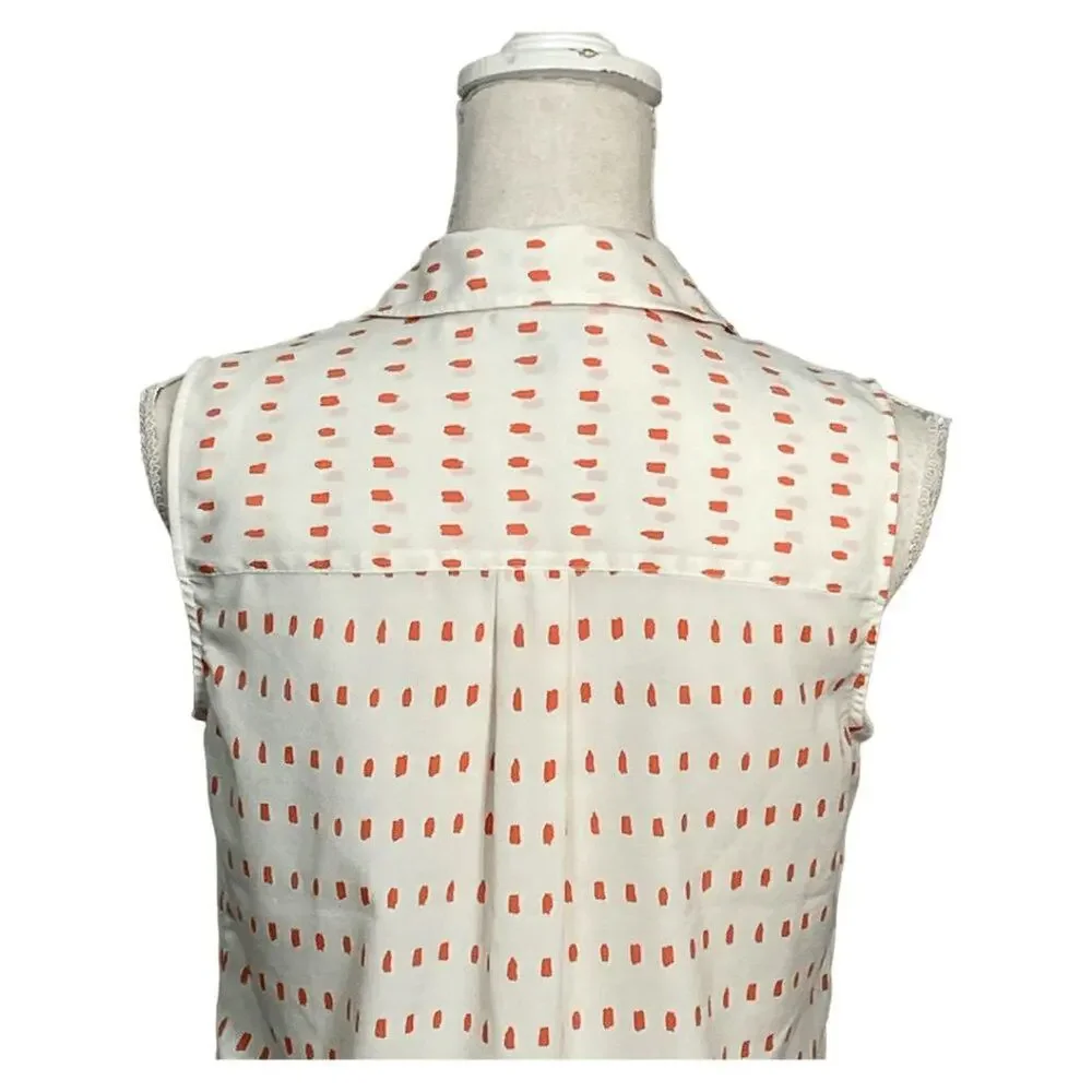 Talbots Nantucket Women's Cream & Orange Dotted Sleeveless Button-Down Blouse SM - Picture 11 of 13